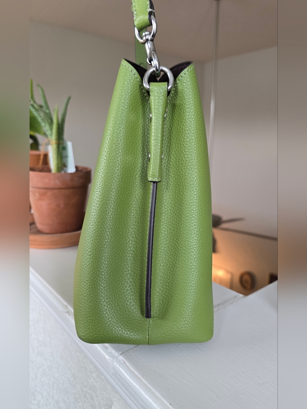 Coach Pebbled Leather Willow Dark Lime Color Shoulder Bag #C2621 - Picture 11 of 16